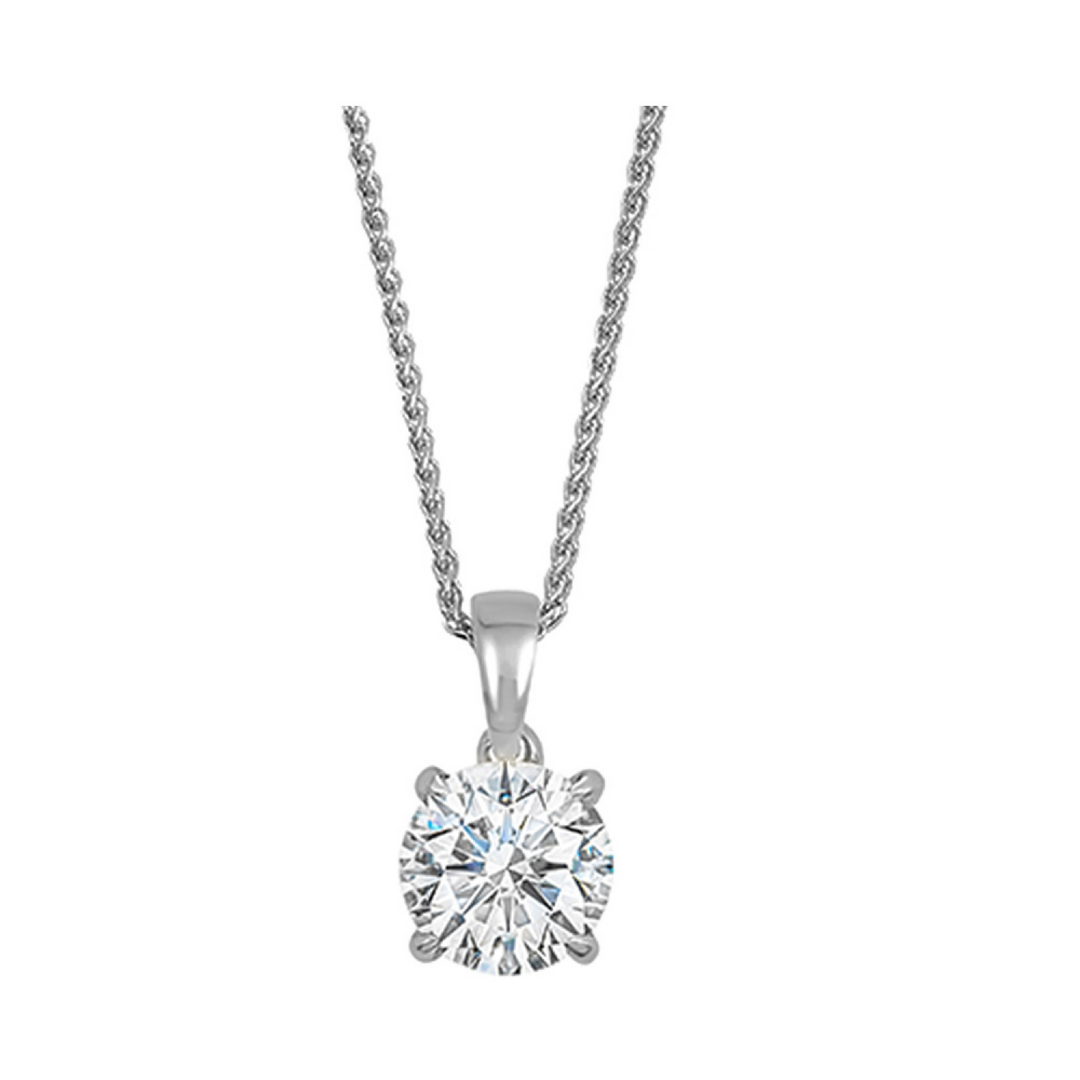 14K White Gold 0.25CTW. Natural Diamond Solitaire Pendant Necklace