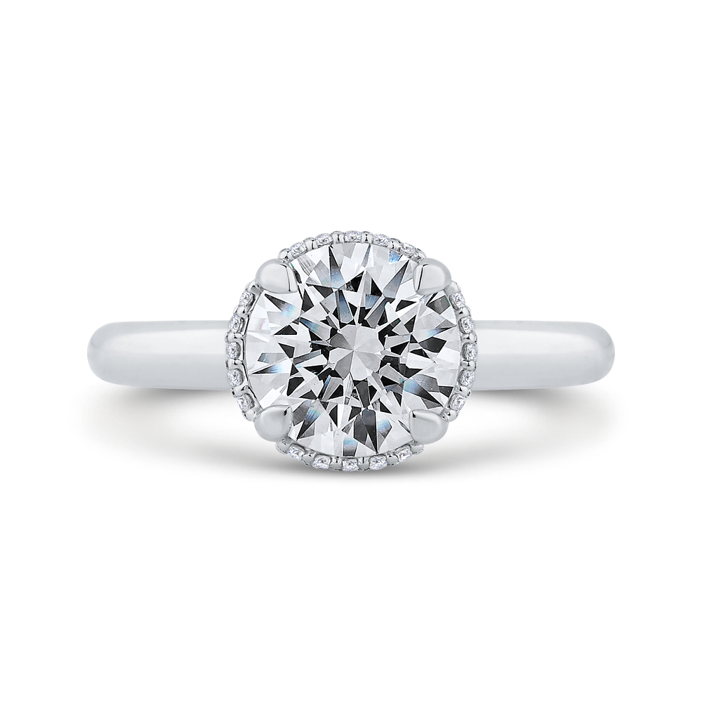 14K White Gold Solitaire Hidden Halo Round Diamond Semi-Mount Ring .14CTW.