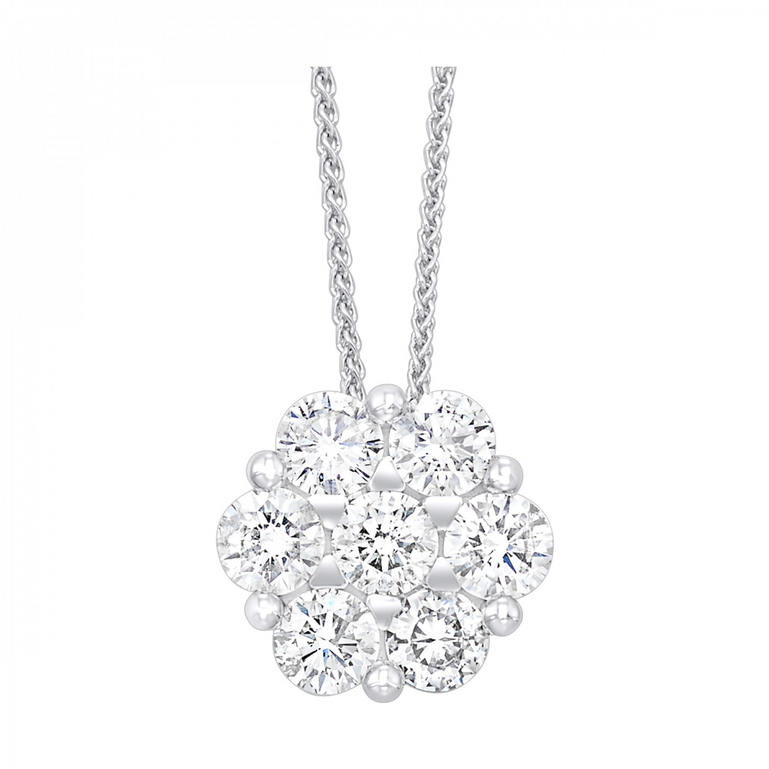 14K White Gold 0.50CTW. Natural Diamond Flower Pendant Necklace