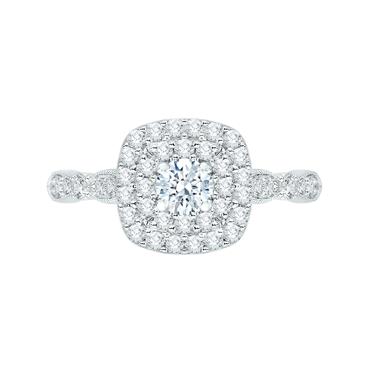 14K White Gold Double Halo Accented Round Diamond Semi-Mount Ring .70CTW.