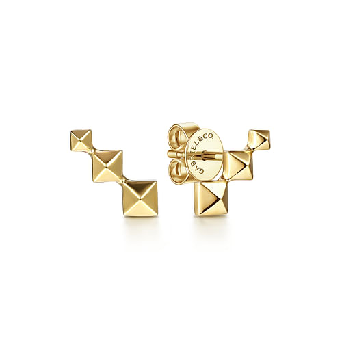 14K Yellow Gold Pyramid Fashion Stud Earrings