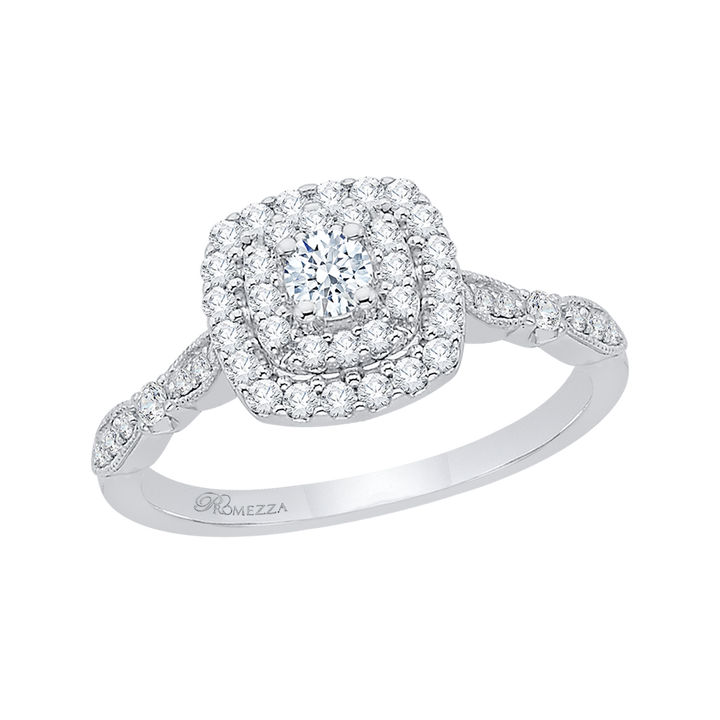 14K White Gold Double Halo Accented Round Diamond Semi-Mount Ring .70CTW.