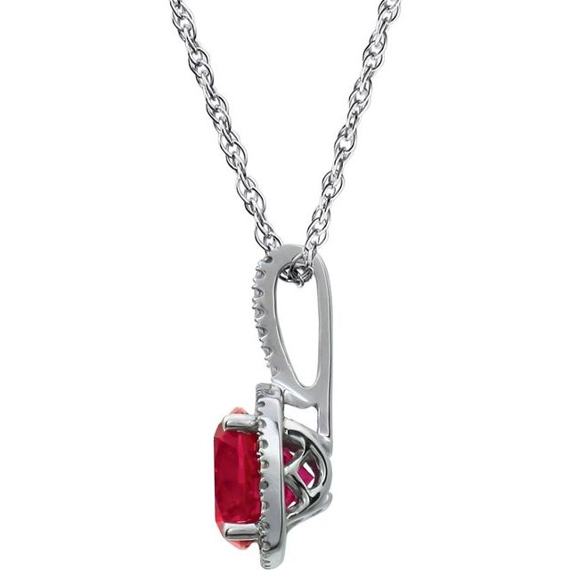 Sterling Silver Lab Grown Ruby Halo Pendant Necklace