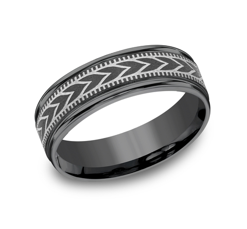 Dark Gray Tantalum Arrow Pattern Standard Fit 7mm Wedding Band