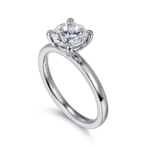 14K White Gold Solitaire Round Diamond Semi-Mount Ring with Basket Setting