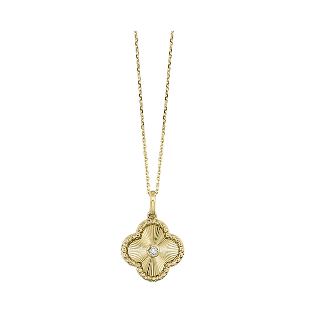 10K Yellow Gold 0.05CTW. Natural Diamond Disk Pendant Necklace