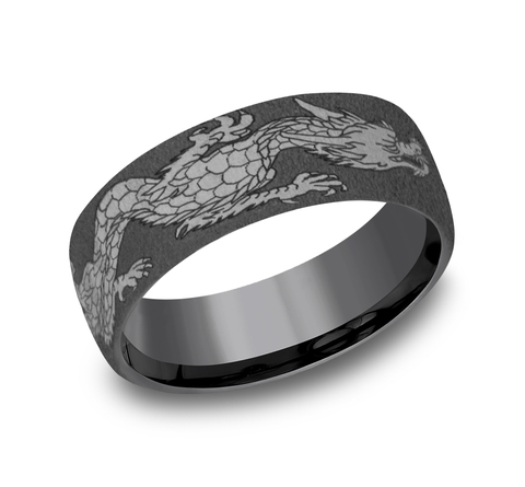 Dark Gray Tantalum Dragon Themed Standard Fit 7.5mm Wedding Band