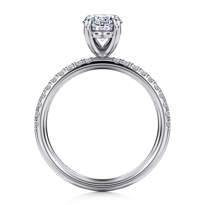 14K White Gold Straight Accented Oval Diamond Semi-Mount Ring 0.20CTW.