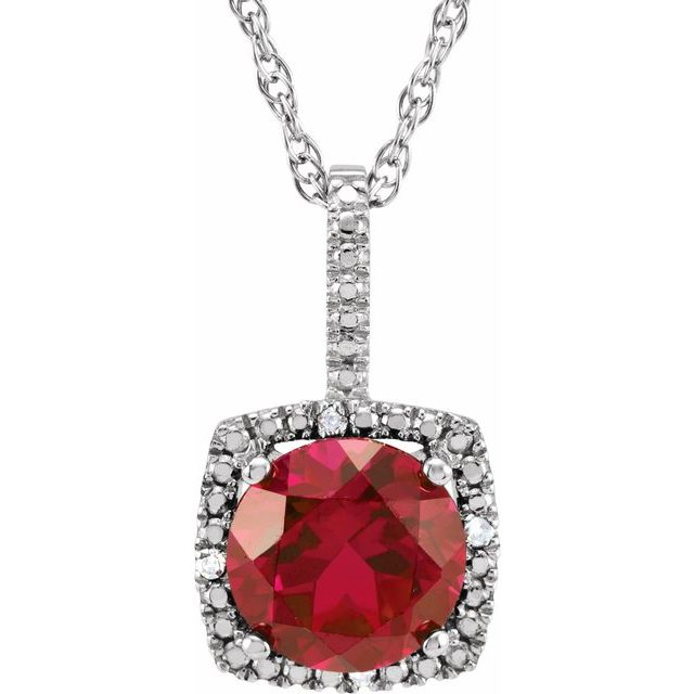 Sterling Silver Lab Grown Ruby Halo Pendant Necklace