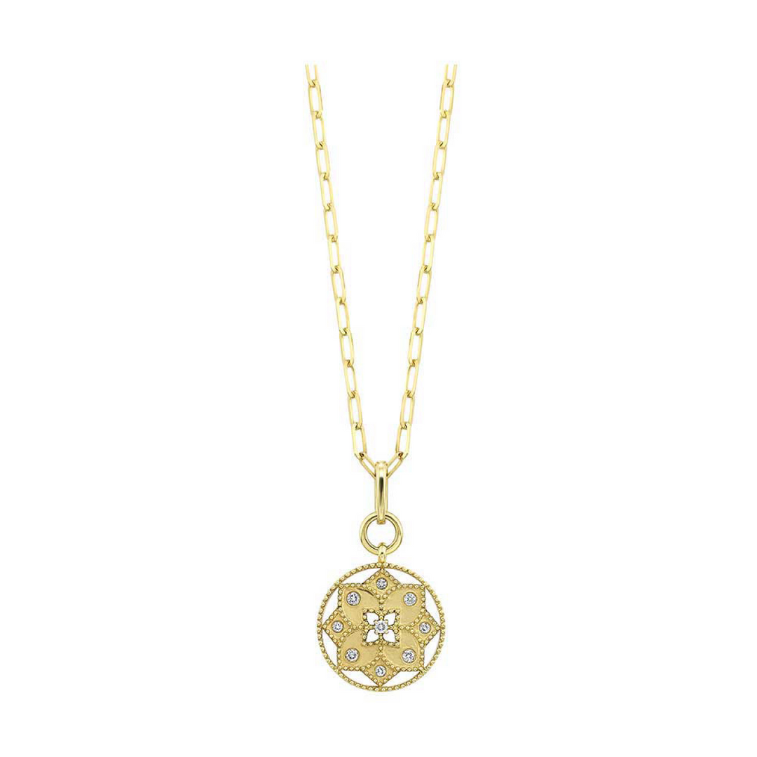 14K Yellow Gold 0.25CTW. Natural Diamond Disk Pendant Necklace