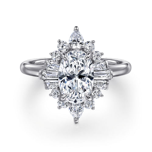 14K White Gold Fancy Halo Round Diamond Semi-Mount Ring .66CTW.