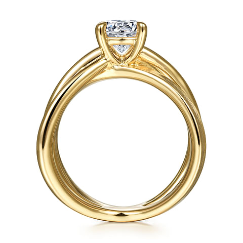 14K Yellow Gold Split Shank Solitaire Round Diamond Semi-Mount Ring