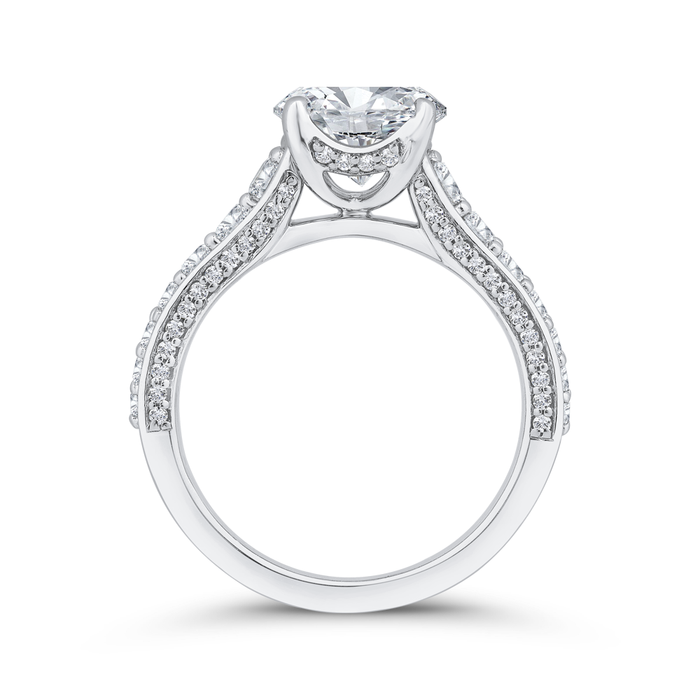 14K White Gold Straight Channel Oval Diamond Semi-Mount Ring .73CTW.