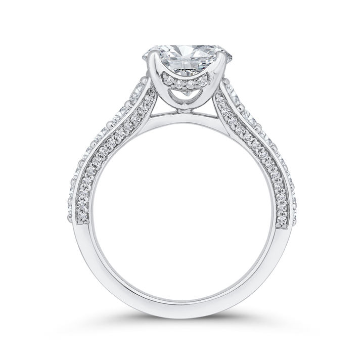 14K White Gold Straight Channel Oval Diamond Semi-Mount Ring .73CTW.