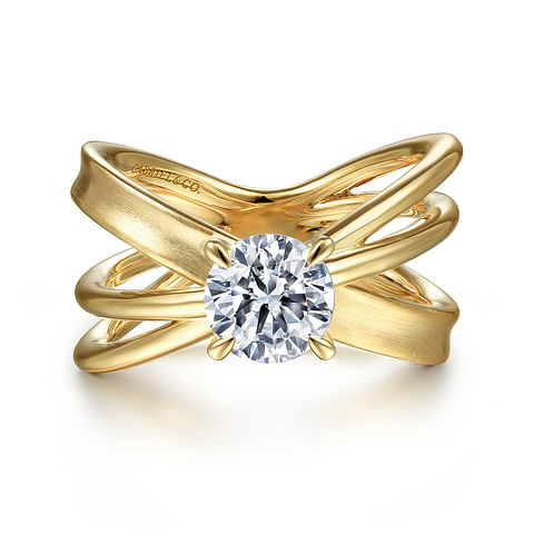 14K Yellow Gold Split Shank Solitaire Round Diamond Semi-Mount Ring