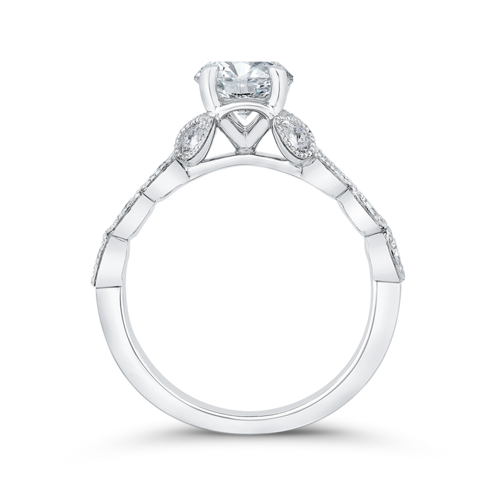 14K White Gold Accented Round Diamond Semi-Mount Ring .50CTW.