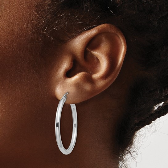 14K White Gold Lightweight Tube Hoop Earrings