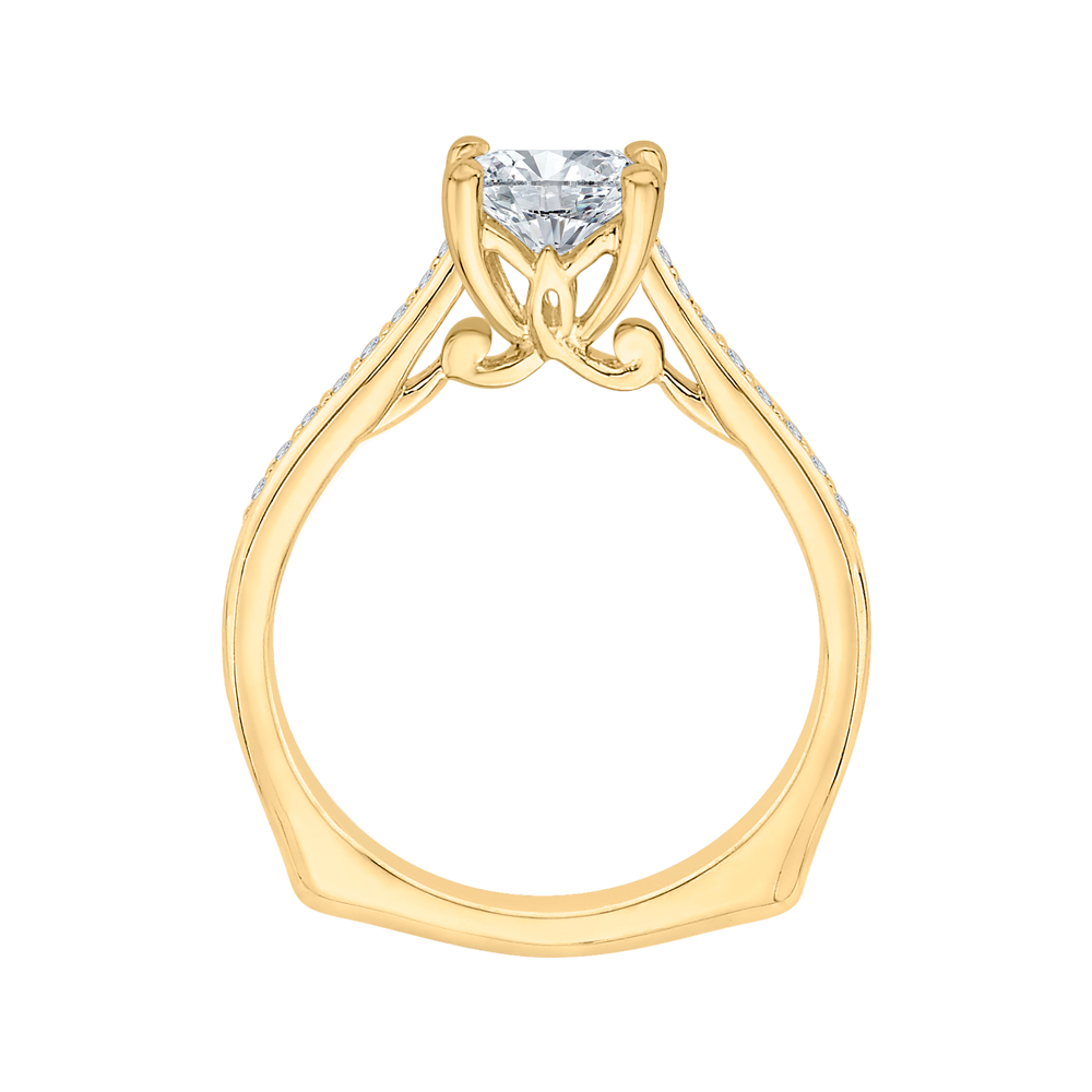 14K Yellow Gold Straight Accented Princess Diamond Semi-Mount Ring .16CTW.