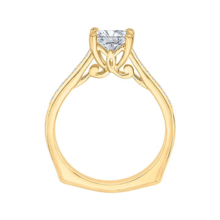 14K Yellow Gold Straight Accented Princess Diamond Semi-Mount Ring .16CTW.