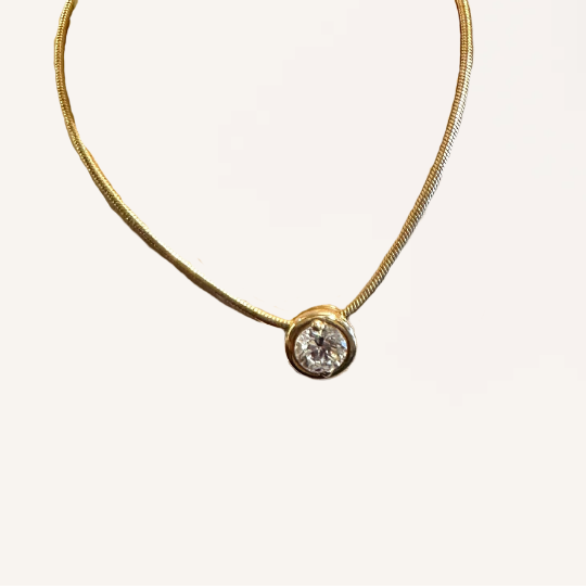 14K Yellow Gold Vintage Bezel Necklace - 1.0 Carat Natural Diamond