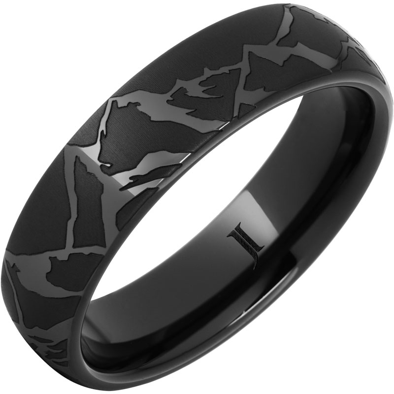 Black Ceramic Mountain Themed Standard Fit 6mm Wedding Band