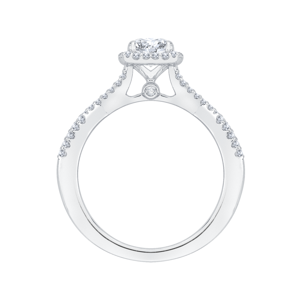 14K White Gold Halo Twist Round Diamond Semi-Mount Ring .81CTW.