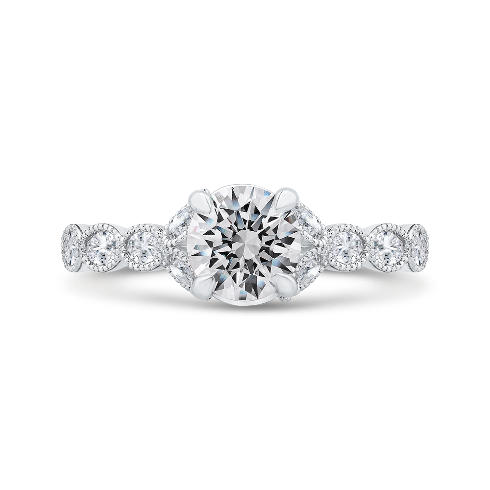 14K White Gold Accented Round Diamond Semi-Mount Ring .50CTW.