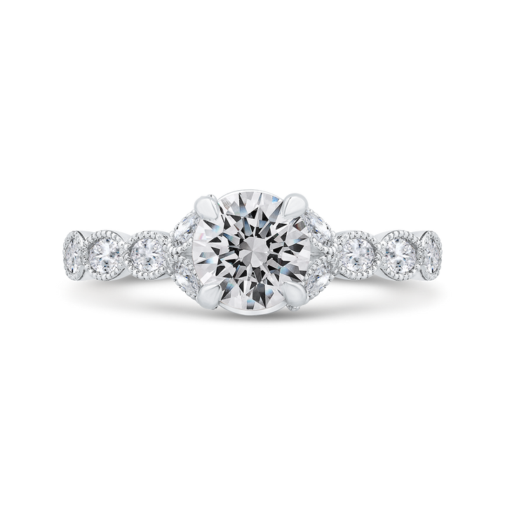 14K White Gold Accented Round Diamond Semi-Mount Ring .50CTW.