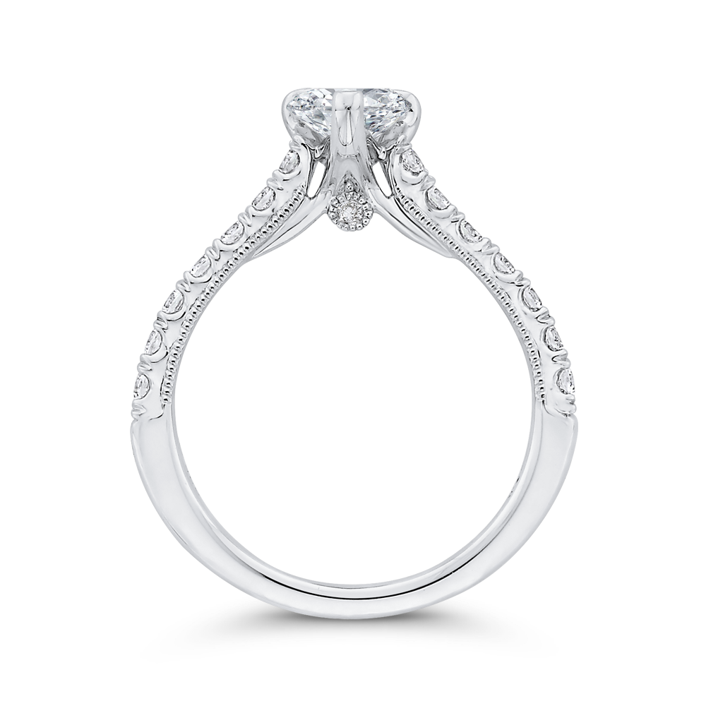 14K White Gold Straight Accented Pear Diamond Semi-Mount Ring .50CTW.