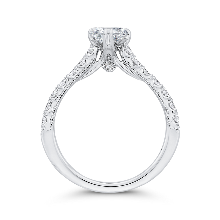 14K White Gold Straight Accented Pear Diamond Semi-Mount Ring .50CTW.