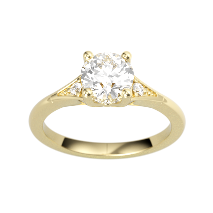 14K Yellow Gold Straight Round Diamond Semi-Mount Ring .07CTW.