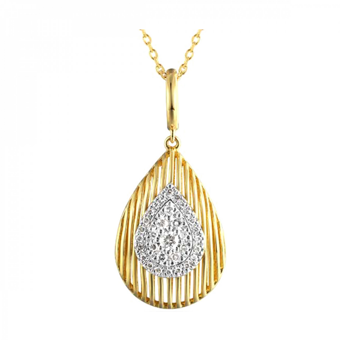 14K Yellow Gold 0.17CTW. Natural Diamond Statement Pendant Necklace