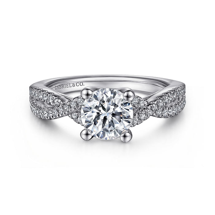 14K WhiteTwist Round Diamond Semi-Mount Ring .22CTW.