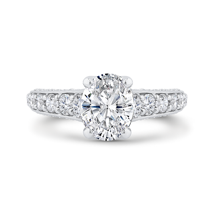 14K White Gold Straight Channel Oval Diamond Semi-Mount Ring .73CTW.