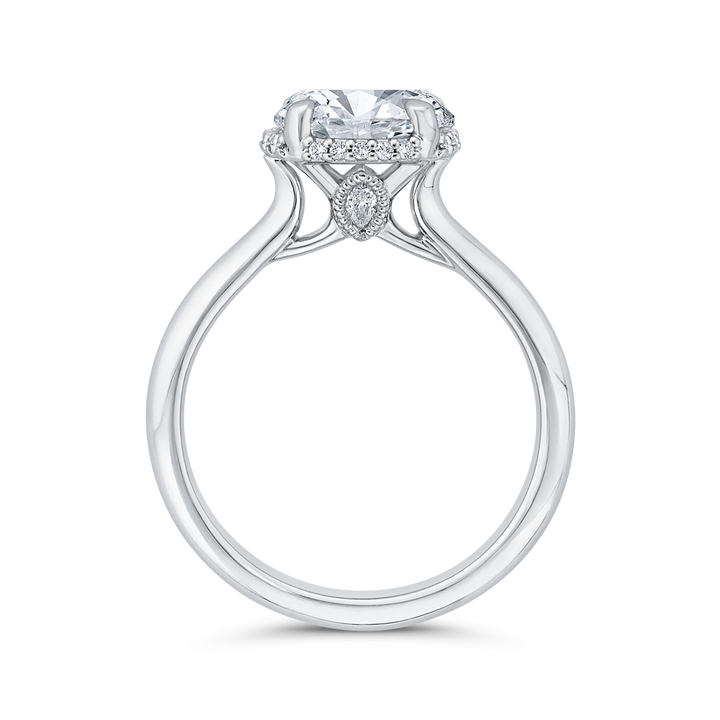 14K White Gold Solitaire Hidden Halo Round Diamond Semi-Mount Ring .14CTW.