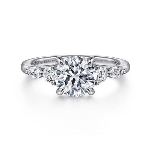 14K White Gold Accented Round Diamond Semi-Mount Ring .34CTW.