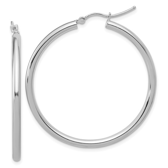 14K White Gold Lightweight Tube Hoop Earrings