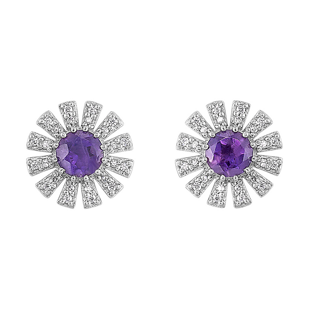 10K White Gold Natural Amethyst Halo Fashion Stud Earrings