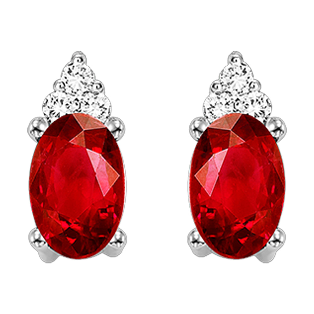 10Kt White Gold Diamond 1/20Ctw & Garnet 5/8Ctw Earring