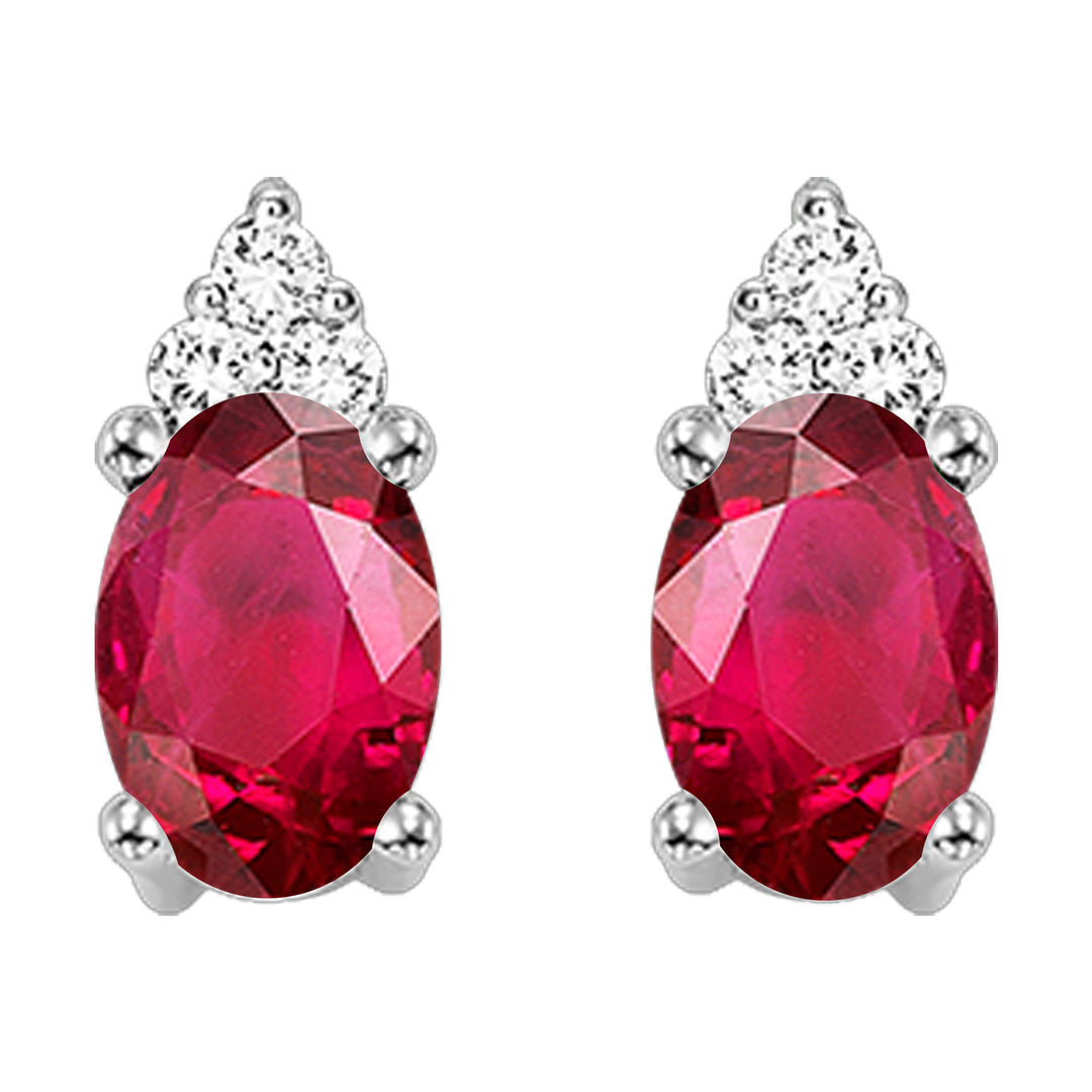 10Kt White Gold Diamond 1/20Ctw & Ruby 1/2Ctw Earring