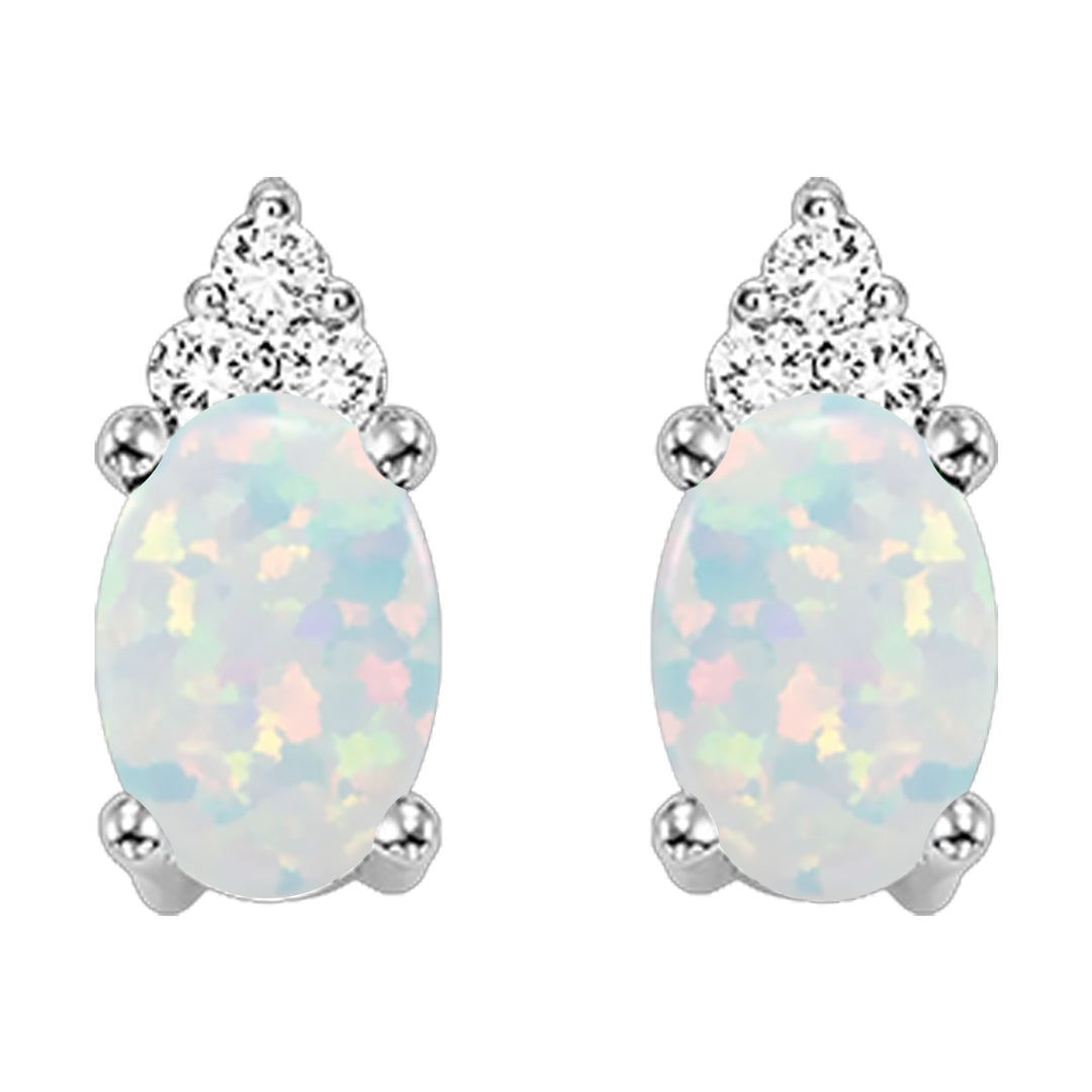 10Kt White Gold Diamond 1/20Ctw & Opal 5/8Ctw Earring