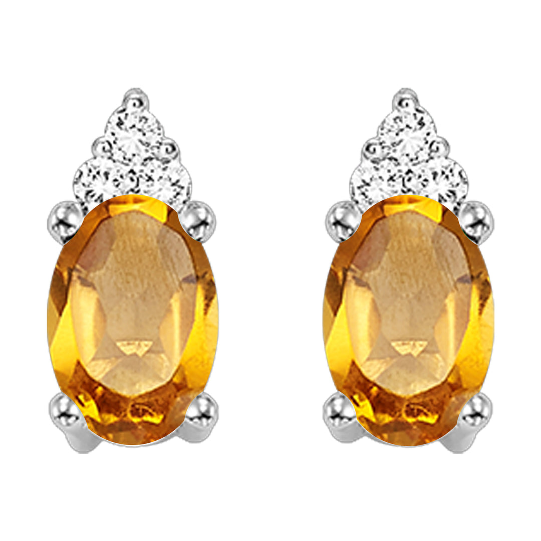 10Kt White Gold Diamond 1/20Ctw & Citrine 1/2Ctw Earring