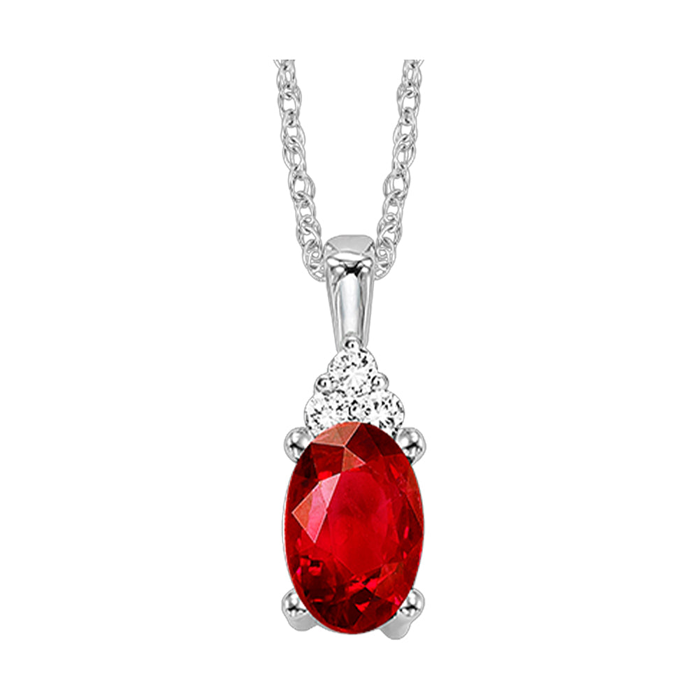 10Kt White Gold Diamond 1/50Ctw & Garnet 1/2Ctw Pendant