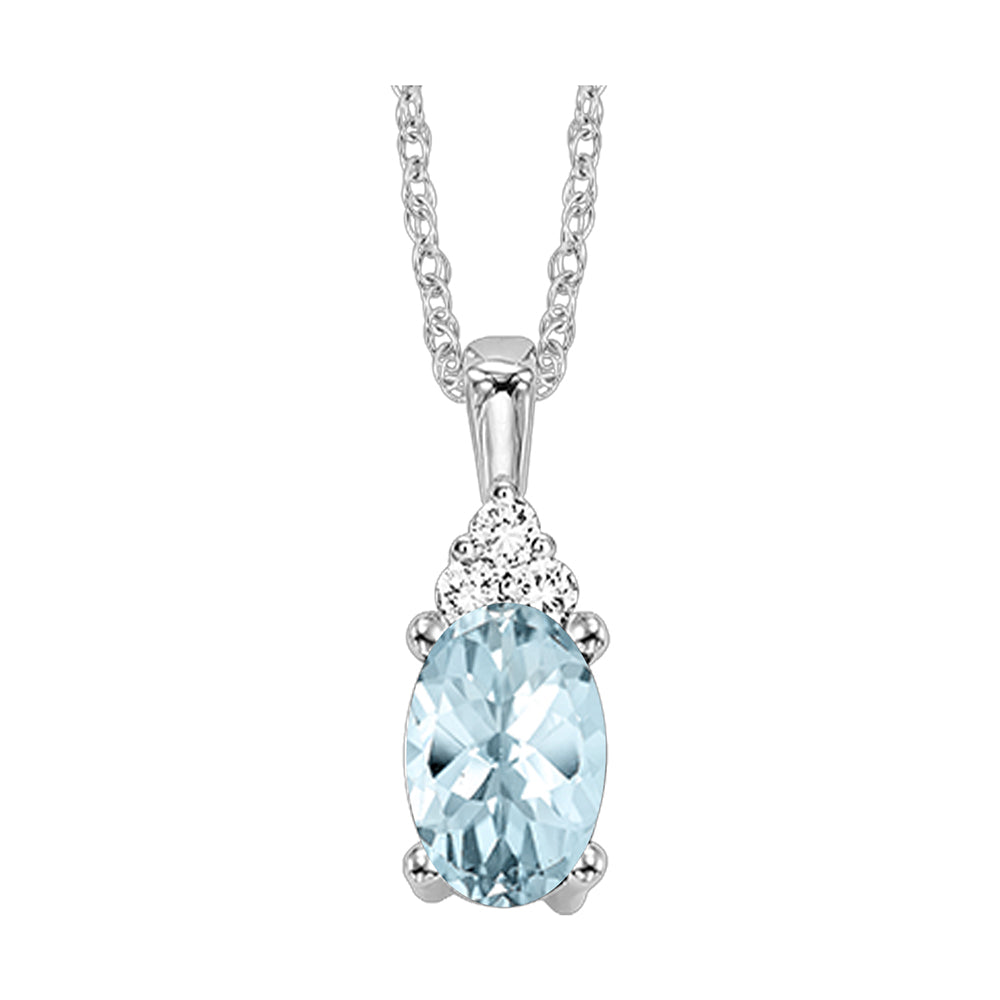 10Kt White Gold Diamond 1/50Ctw & Aquamarine 3/8Ctw Pendant