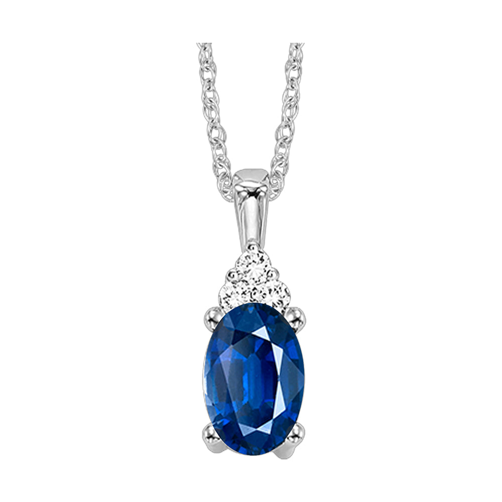 10Kt White Gold Diamond 1/50Ctw & Sapphire 3/8Ctw Pendant