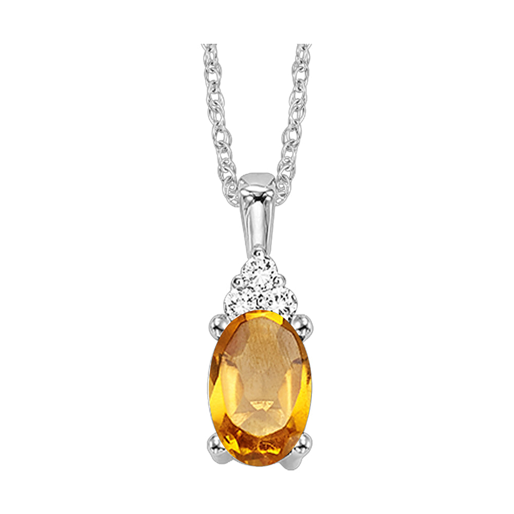 10Kt White Gold Diamond 1/50Ctw & Citrine 3/8Ctw Pendant