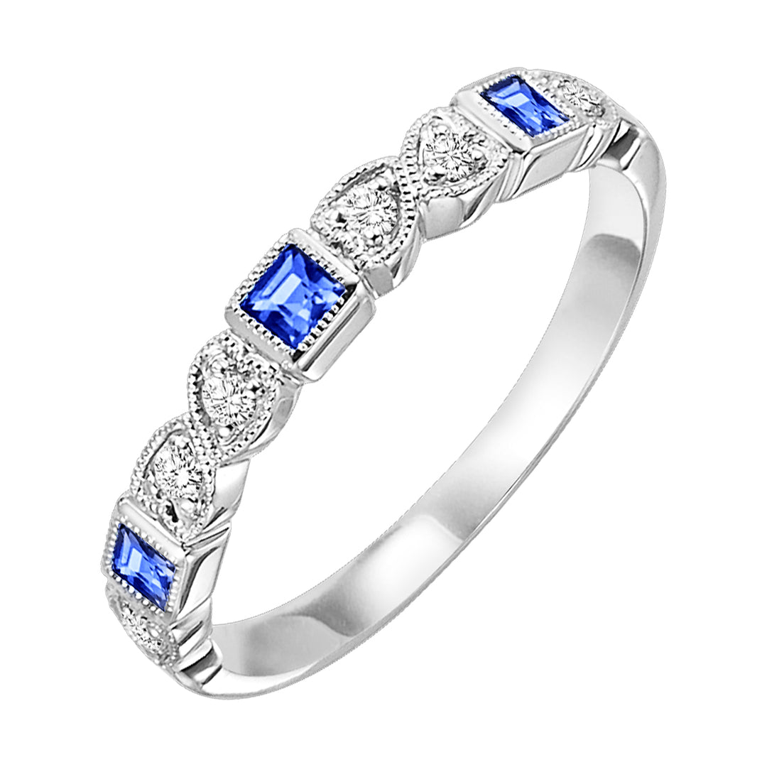 10Kt White Gold Diamond 1/12Ctw & Sapphire 1/8Ctw Ring