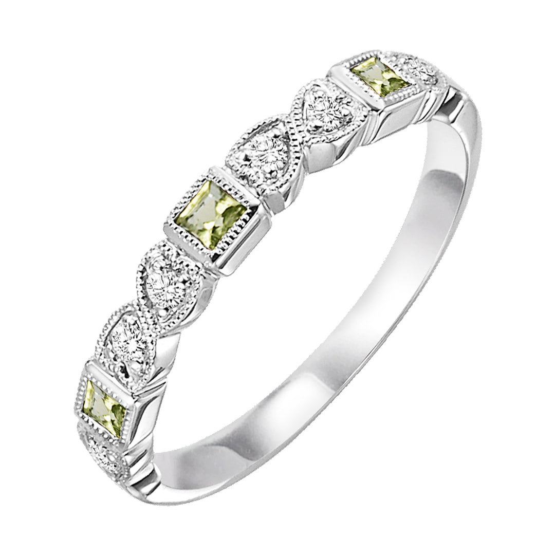 10Kt White Gold Diamond 1/10Ctw & Peridot 1/7Ctw Ring