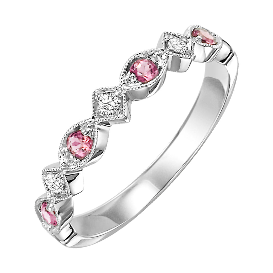 10Kt White Gold Diamond 1/20Ctw & Pink Tourmaline 1/6Ctw Ring