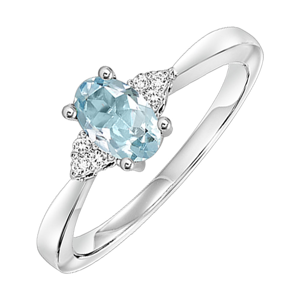 10Kt White Gold Diamond 1/20Ctw & Aquamarine 3/8Ctw Ring